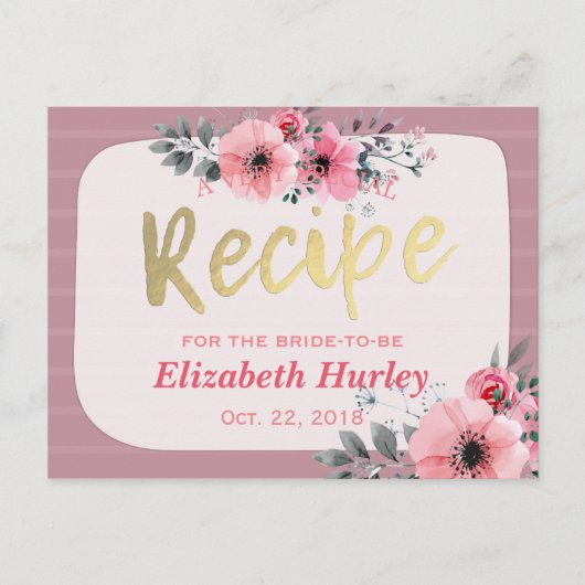 Waterverf Floral Gold Script Vrijgezellenfeest Rec Uitnodiging Briefkaart (Voorkant)