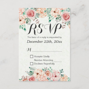 Waterverf Floral & Gold Script Wedding RSVP Antwoo Kaartje