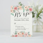 Waterverf Floral & Gold Script Wedding RSVP Antwoo Kaartje (Staand voorkant)