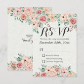 Waterverf Floral & Gold Script Wedding RSVP Antwoo Kaartje (Voorkant / Achterkant)