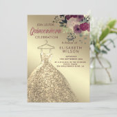 Waterverf Floral gold sequenties kleden Quinceañer Kaart (Staand voorkant)