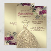 Waterverf Floral gold sequenties kleden Quinceañer Kaart (Voorkant / Achterkant)