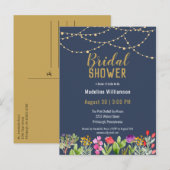 Waterverf Floral Gold String Lights Vrijgezellenfe Uitnodiging Briefkaart (Voorkant / Achterkant)