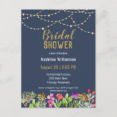 Waterverf Floral Gold String Lights Vrijgezellenfe Uitnodiging Briefkaart (Voorkant)