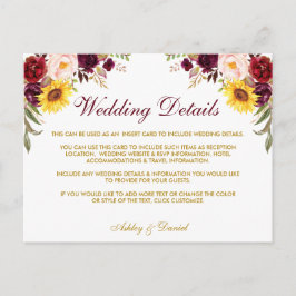 Waterverf Floral Gold trouwdetails invoegen Kaart