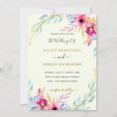 Waterverf Floral Gold Wedding Invitation Sjabloon (Voorkant)