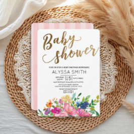 Waterverf Floral Gold White Baby shower Kaart