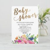 Waterverf Floral Gold White Baby shower Kaart (Staand voorkant)