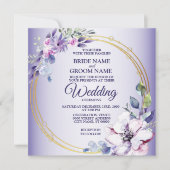 Waterverf Floral Golden Geometric Paars Wedding Kaart (Voorkant)