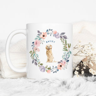  Waterverf Floral   Golden Retriever Dog Koffiemok