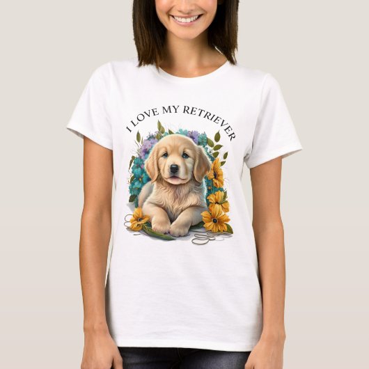 Waterverf Floral Golden Retriever Puppy T-shirt (Voorkant)