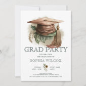 Waterverf Floral Graduation Cap Foto Afstudeerder  Kaart (Voorkant)