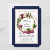 Waterverf Floral Grape Vines met een blauwe bruilo Kaart (Voorkant)