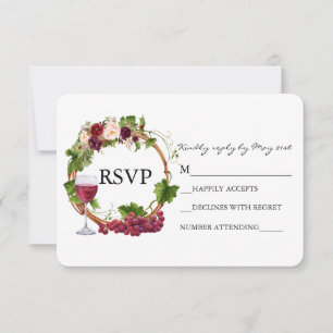 Waterverf Floral Grape Vines Wreatding Wedding RSVP Kaartje