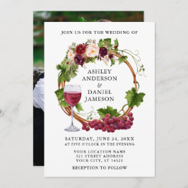 Waterverf Floral Grape Vines Wreatfoto Wedding Kaart