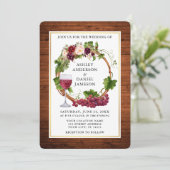 Waterverf Floral Grape Vines Wreator Wood Wedding Kaart (Staand voorkant)