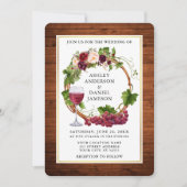 Waterverf Floral Grape Vines Wreator Wood Wedding Kaart (Voorkant)