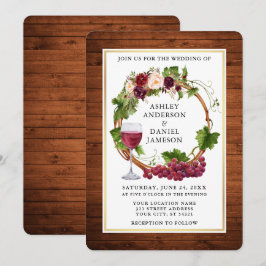 Waterverf Floral Grape Vines Wreator Wood Wedding Kaart