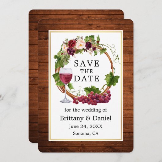Waterverf Floral Grape Wood Save The Date (Voorkant / Achterkant)