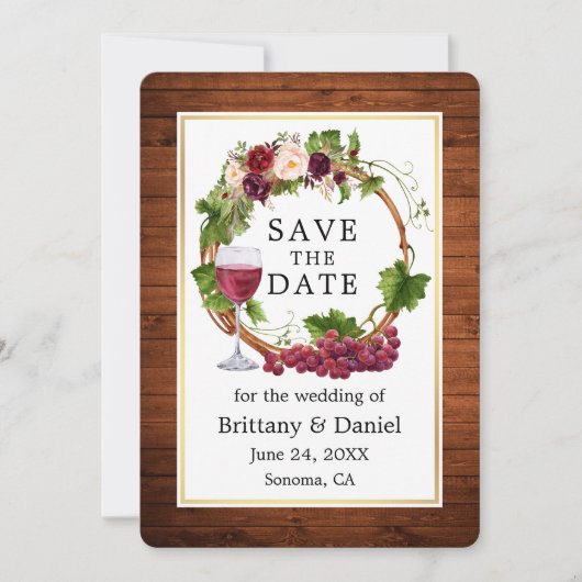 Waterverf Floral Grape Wood Save The Date (Voorkant)
