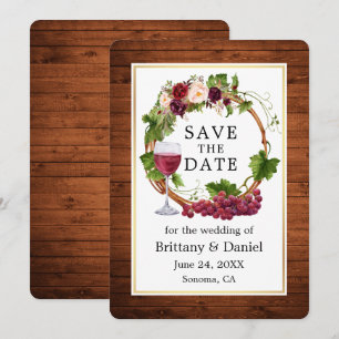 Waterverf Floral Grape Wood Save The Date