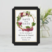 Waterverf Floral Grapes met zwarte goudmakreel Save The Date (Staand voorkant)