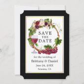 Waterverf Floral Grapes met zwarte goudmakreel Save The Date (Voorkant)