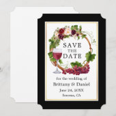 Waterverf Floral Grapes met zwarte goudmakreel Save The Date (Voorkant / Achterkant)