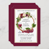 Waterverf Floral Grapes Wreath Burgundy Wedding Kaart (Voorkant / Achterkant)