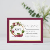 Waterverf Floral Grapes Wreath Burgundy Wedding RSVP Kaartje (Staand voorkant)