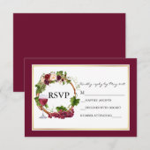 Waterverf Floral Grapes Wreath Burgundy Wedding RSVP Kaartje (Voorkant / Achterkant)