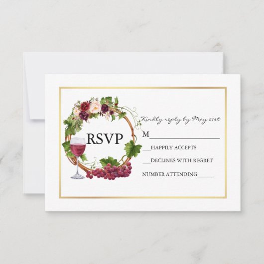 Waterverf Floral Grapes Wreath Wedding RSVP Kaartje (Voorkant)