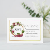 Waterverf Floral Grapes Wreath Wedding RSVP Kaartje (Staand voorkant)