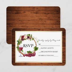 Waterverf Floral Grapes Wreath Wood Wedding RSVP Kaartje