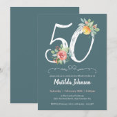 Waterverf Floral Green 50ste verjaardagsfeestje Kaart (Voorkant / Achterkant)
