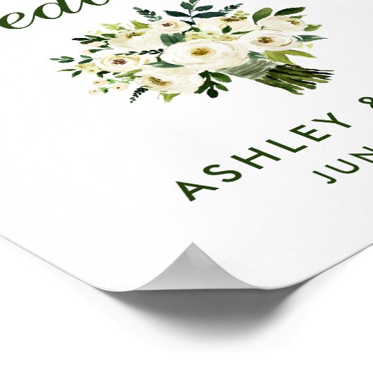 Waterverf Floral Green Bouquet Weddenschap Welkom Poster (Hoek)