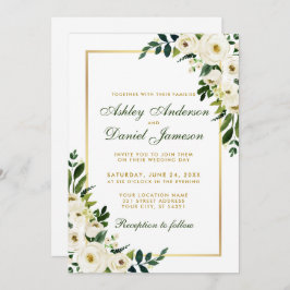 Waterverf Floral Green en Gold Photo Wedding Kaart