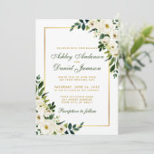 Waterverf Floral Green en Gold Wedding Kaart (Staand voorkant)