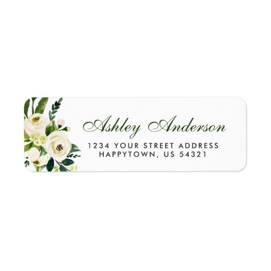 Waterverf Floral Green en White Address Etiket (Voorkant)