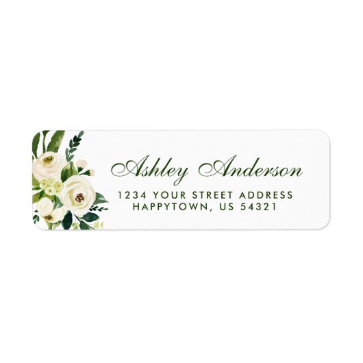 Waterverf Floral Green en White Address Etiket (Voorkant)