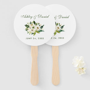 Waterverf Floral Green en White Wedding Handwaaier