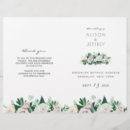 Waterverf Floral Green Folded Wedding Programme