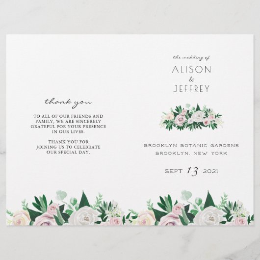 Waterverf Floral Green Folded Wedding Programme (Voorkant)
