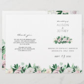 Waterverf Floral Green Folded Wedding Programme (Voorkant / Achterkant)