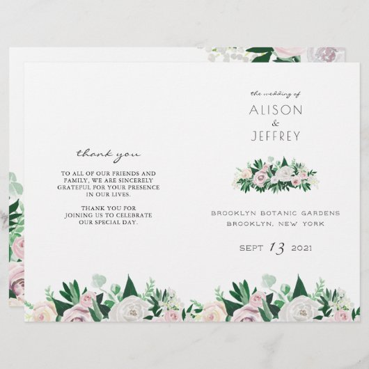 Waterverf Floral Green Folded Wedding Programme (Voorkant / Achterkant)