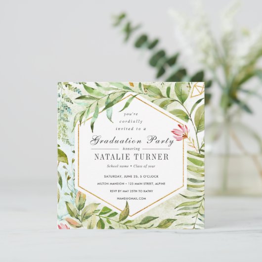 Waterverf Floral Green Foliage Graduage Party Kaart (Staand voorkant)