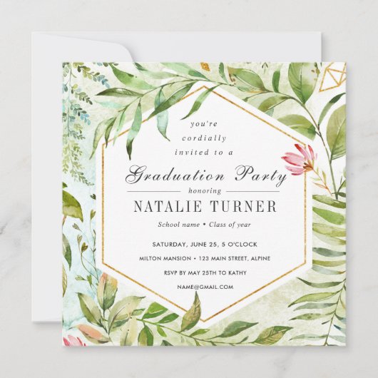 Waterverf Floral Green Foliage Graduage Party Kaart (Voorkant)