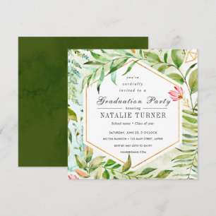 Waterverf Floral Green Foliage Graduage Party Kaart
