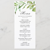 Waterverf Floral Green Foliage Wedding Menu Kaart (Voorkant)