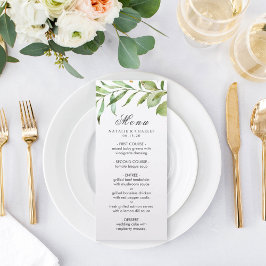 Waterverf Floral Green Foliage Wedding Menu Kaart